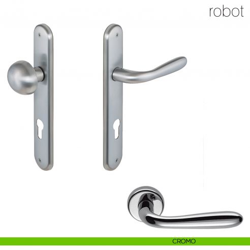 Maniglia per hotel su placca Robot con pomolo fisso Robot Colombo Design cromo