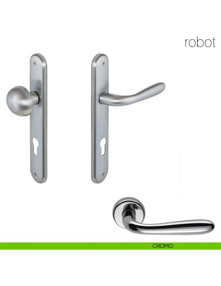 Maniglia per hotel su placca Robot con pomolo fisso Robot Colombo Design cromo