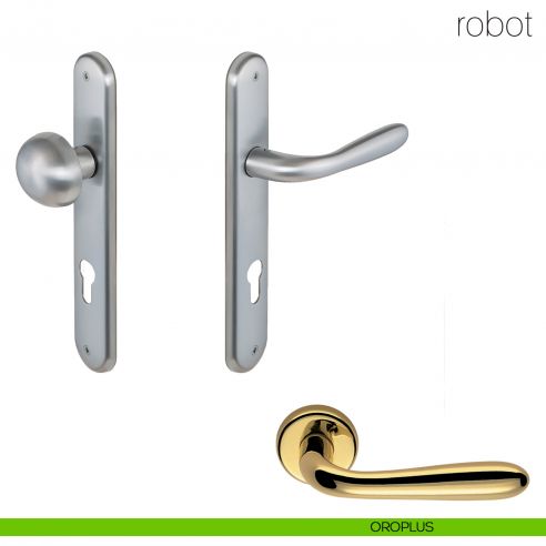 Maniglia per hotel su placca Robot con pomolo fisso Robot Colombo Design oroplus