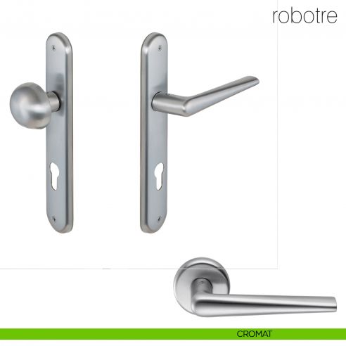 Maniglia per hotel su placca Robotre con pomolo fisso Robot Colombo Design cromat