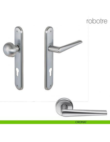 Maniglia per hotel su placca Robotre con pomolo fisso Robot Colombo Design cromat