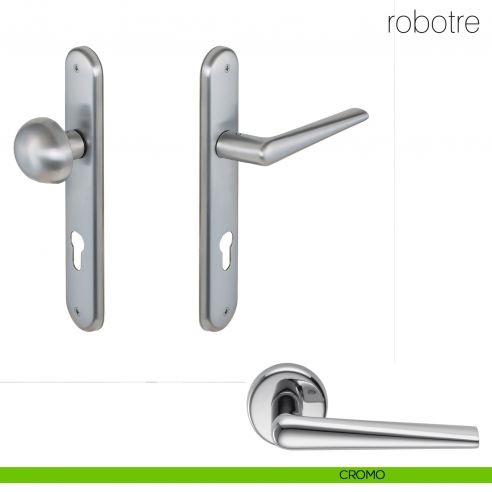 Maniglia per hotel su placca Robotre con pomolo fisso Robot Colombo Design cromo