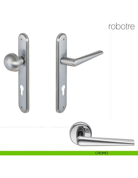Maniglia per hotel su placca Robotre con pomolo fisso Robot Colombo Design cromo