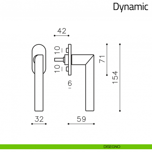 Maniglia per finestra martellina DK Dynamic Olivari disegno
