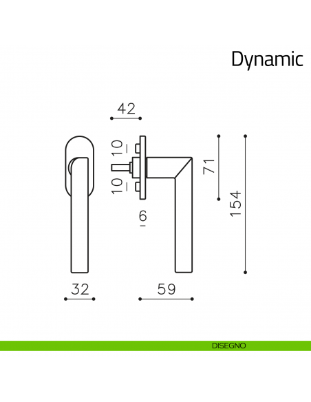 Maniglia per finestra martellina DK Dynamic Olivari disegno