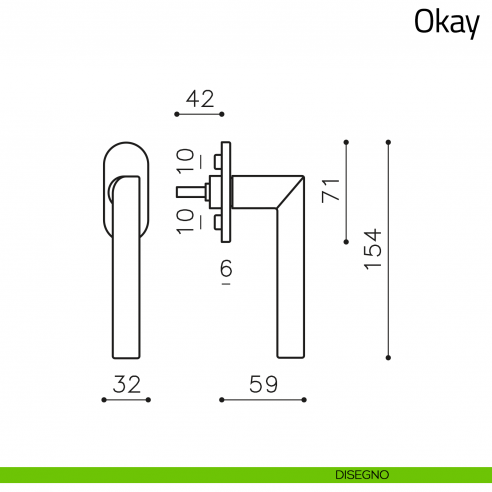 Maniglia per finestra martellina DK Okay Olivari disegno