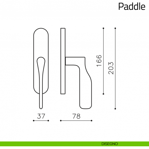 Maniglia per finestra cremonese Paddle Olivari disegno