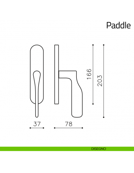 Maniglia per finestra cremonese Paddle Olivari disegno