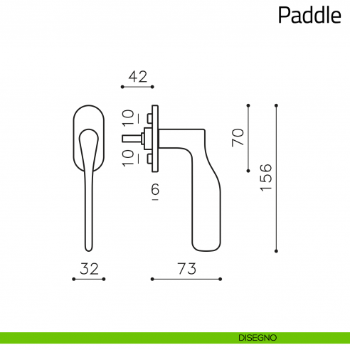 Maniglia per finestra martellina DK Paddle Olivari disegno