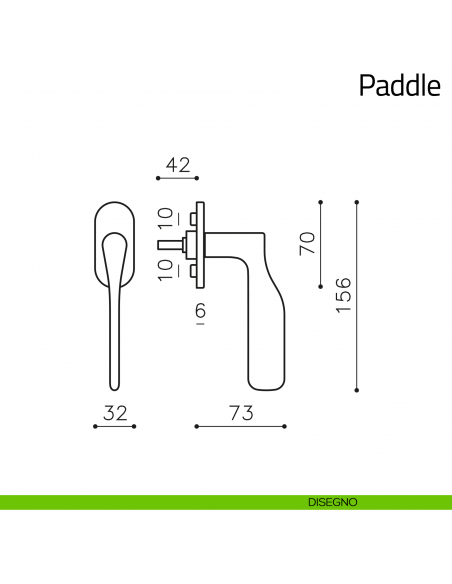 Maniglia per finestra martellina DK Paddle Olivari disegno