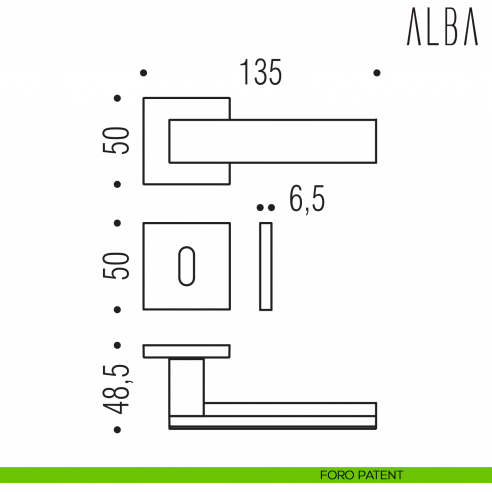 Maniglia per porta Alba Colombo Design con rosetta quadrata bassa
