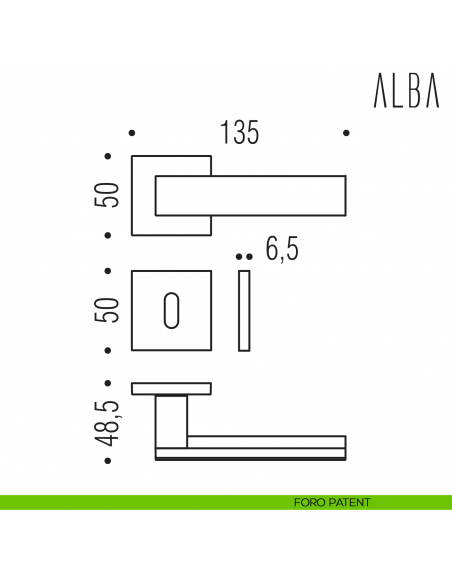 Maniglia per porta Alba Colombo Design con rosetta quadrata bassa