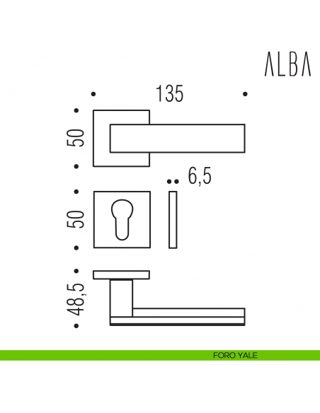 Maniglia per porta Alba Colombo Design con rosetta quadrata bassa