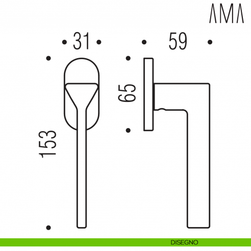 Maniglia per finestra martellina DK Ama Colombo Design bassa disegno