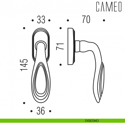 Maniglia per finestra martellina DK Cameo Colombo Design disegno