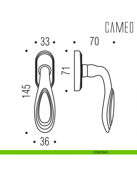 Maniglia per finestra martellina DK Cameo Colombo Design disegno