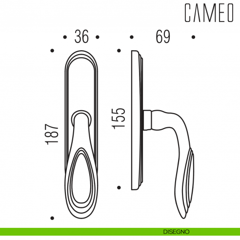 Maniglia per finestra cremonese Cameo Colombo Design disegno