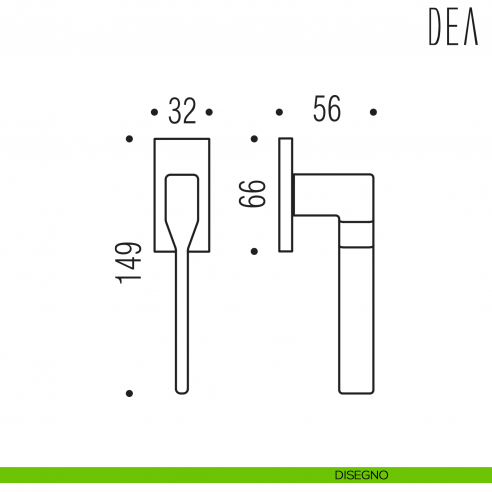 Maniglia per finestra martellina DK Dea Colombo Design bassa disegno