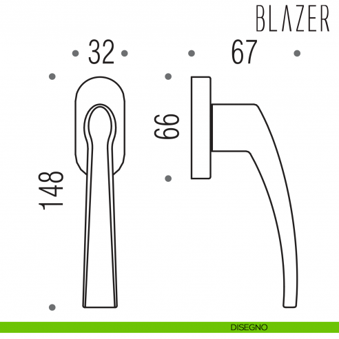 Maniglia per finestra martellina DK Blazer Colombo Design disegno