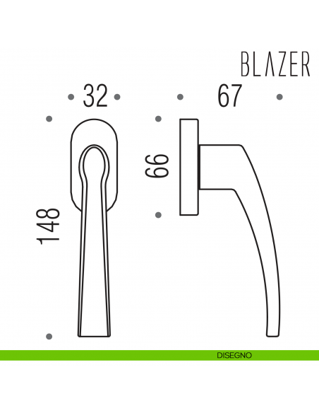 Maniglia per finestra martellina DK Blazer Colombo Design disegno