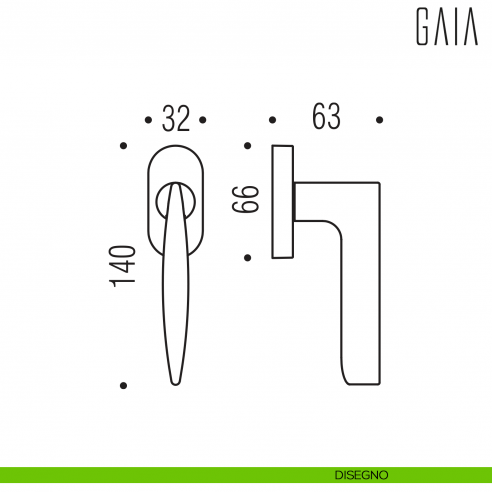 Maniglia per finestra martellina DK Gaia Colombo Design disegno