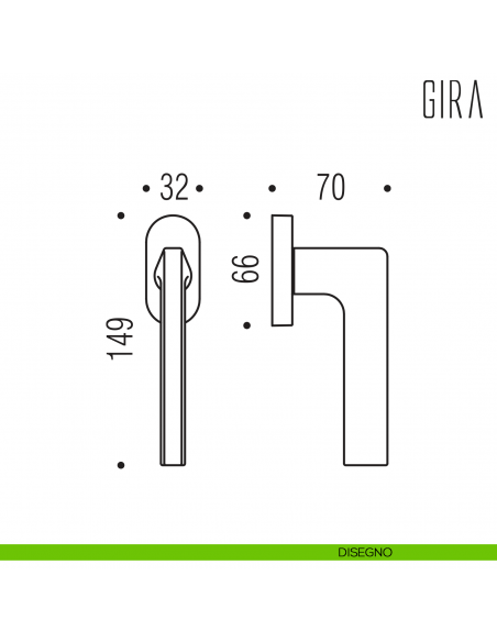 Maniglia per finestra martellina DK Gira Colombo Design disegno