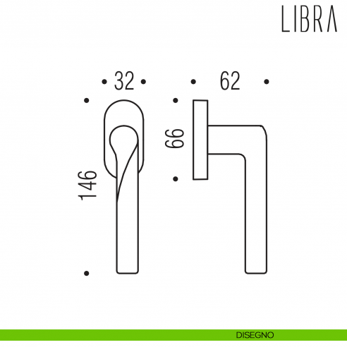Maniglia per finestra martellina DK Libra Colombo Design disegno