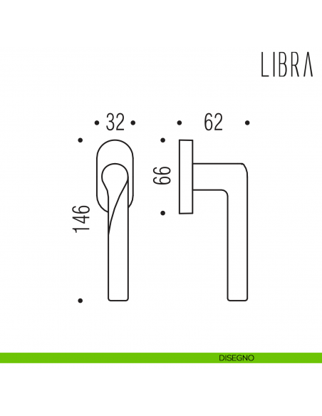 Maniglia per finestra martellina DK Libra Colombo Design disegno