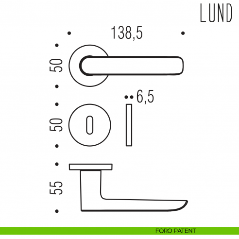 Maniglia per porta Lund Colombo Design con rosetta tonda bassa foro patent