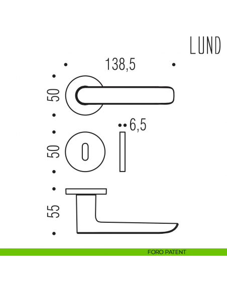 Maniglia per porta Lund Colombo Design con rosetta tonda bassa foro patent