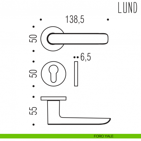 Maniglia per porta Lund Colombo Design con rosetta tonda bassa foro yale