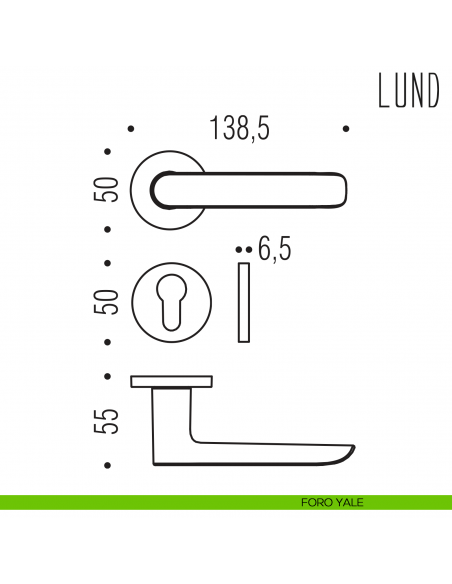 Maniglia per porta Lund Colombo Design con rosetta tonda bassa foro yale