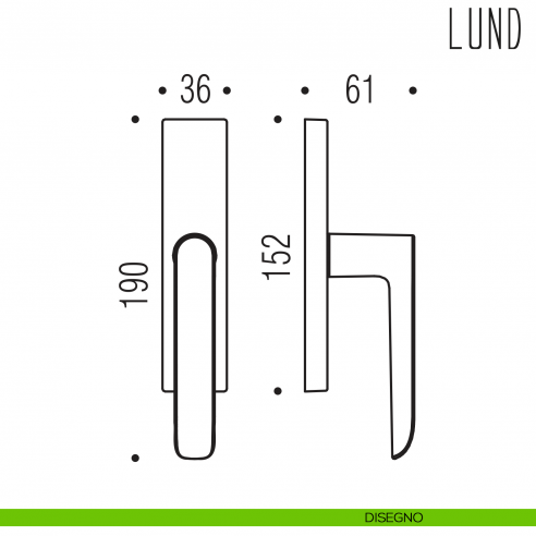 Maniglia per finestra cremonese Lund Colombo Design disegno