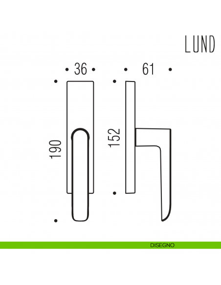 Maniglia per finestra cremonese Lund Colombo Design disegno