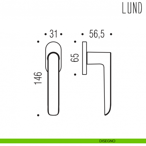 Maniglia per finestra martellina DK Lund Colombo Design disegno