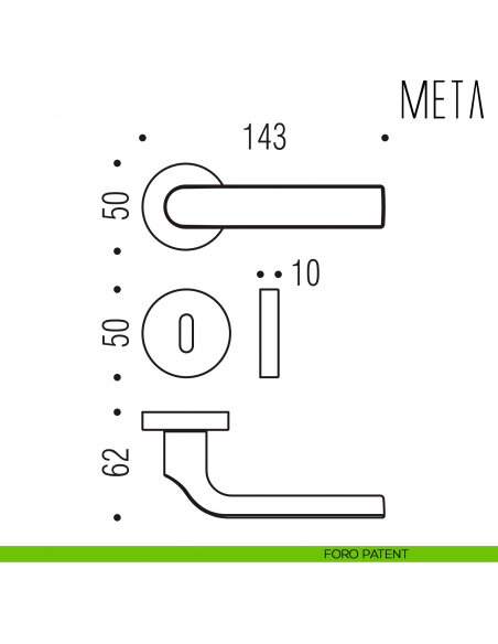 Maniglia per porta Meta Colombo Design foro patent