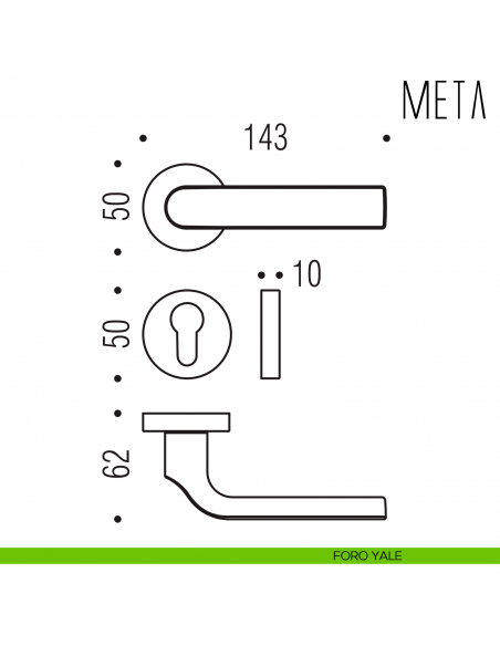 Maniglia per porta Meta Colombo Design foro yale