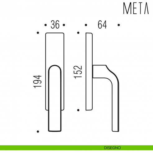 Maniglia per finestra cremonese Meta Colombo Design disegno
