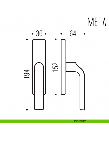 Maniglia per finestra cremonese Meta Colombo Design disegno