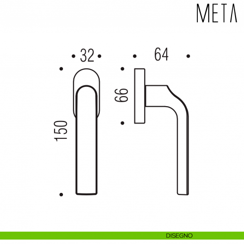 Maniglia per finestra martellina DK Meta Colombo Design disegno