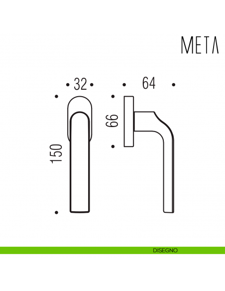 Maniglia per finestra martellina DK Meta Colombo Design disegno
