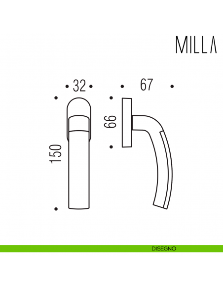 Maniglia per finestra martellina DK Milla Colombo Design disegno