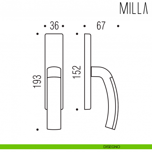Maniglia per finestra cremonese Milla Colombo Design disegno