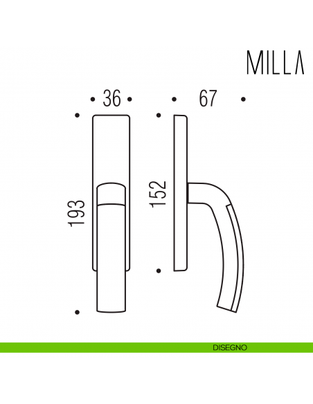 Maniglia per finestra cremonese Milla Colombo Design disegno