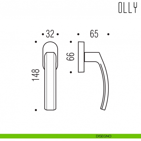 Maniglia per finestra martellina DK Olly Colombo Design disegno