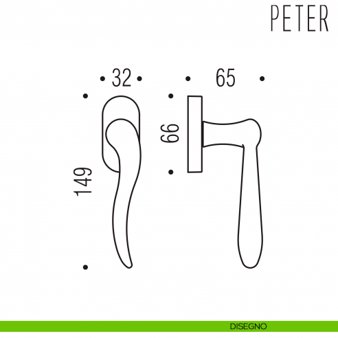 Maniglia per finestra martellina DK Peter Colombo Design disegno