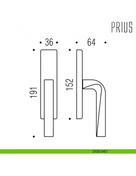 Maniglia per finestra cremonese Prius Colombo Design disegno