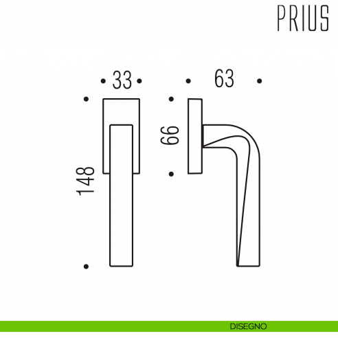 Maniglia per finestra martellina DK Prius Colombo Design disegno