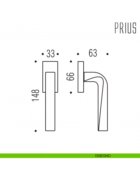 Maniglia per finestra martellina DK Prius Colombo Design disegno