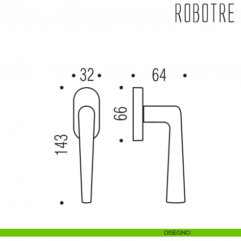Maniglia per finestra martellina DK Robotre Colombo Design disegno